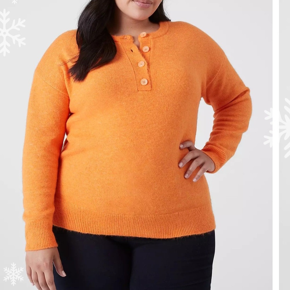 Lane Bryant Orange Henley Sweater Plus Size 14 16 Button Up Neckline Casual Knit